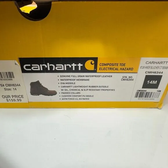 Carhartt‎ Men's 6-Inch Leather Bison Brown Waterproof Work Hiker Size 14 - NEW