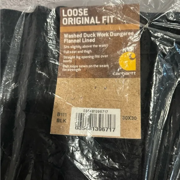 Carhartt Men's Loose Straight Washed Duck Lined Dungaree, Black, 30W X 30L