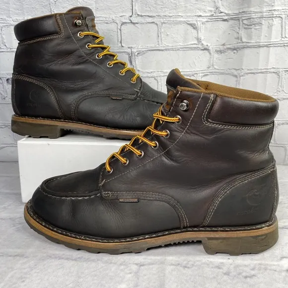 Carhartt Work Boots Mens 11.5 M Leather Soft 6&quot; Moc Toe Brown CMW6197 Waterproof