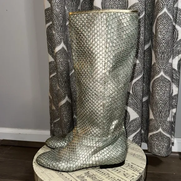 Carlos Falchi Mint Green Python Flat Boots