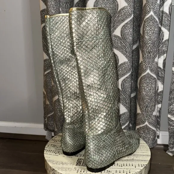 Carlos Falchi Mint Green Python Flat Boots