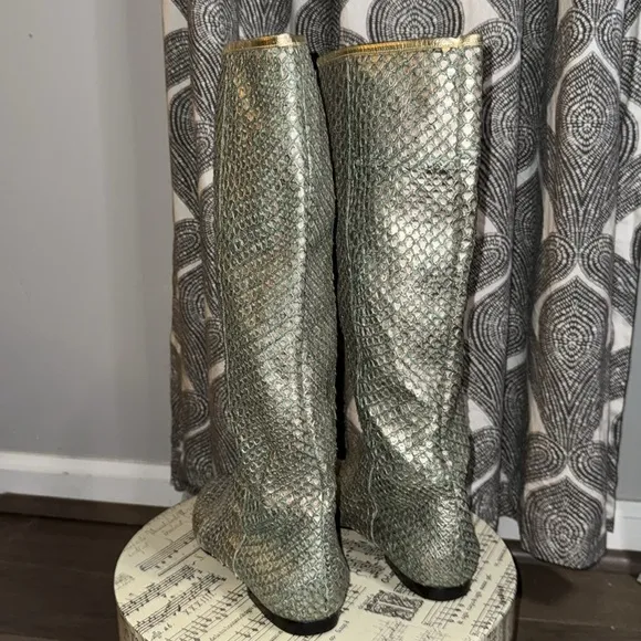 Carlos Falchi Mint Green Python Flat Boots