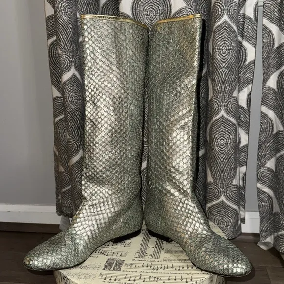 Carlos Falchi Mint Green Python Flat Boots