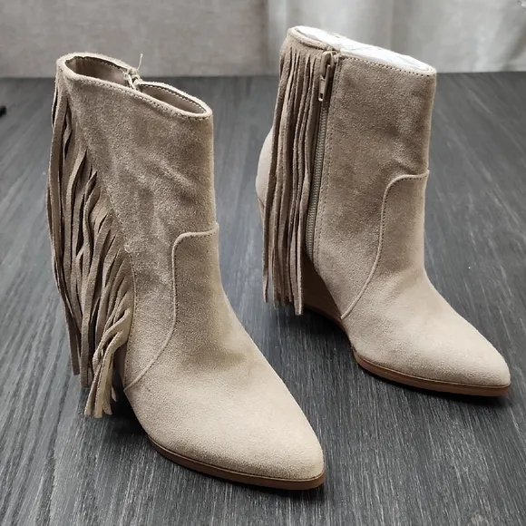 Carlos Santana Mika Western Wedge Fringe Boots Booties Driftwood
