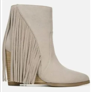 Carlos Santana Mika Western Wedge Fringe Boots Booties Driftwood