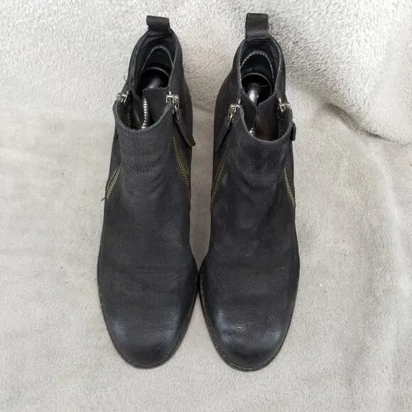 Caslon Shoes Womens Size 7 Black Leather Side Zip Wedge Ankle Boots