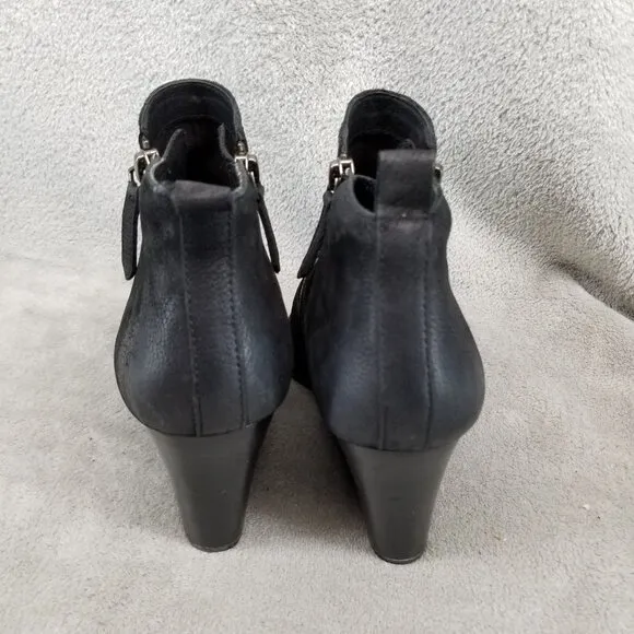 Caslon Shoes Womens Size 7 Black Leather Side Zip Wedge Ankle Boots