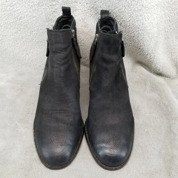 Caslon Shoes Womens Size 7 Black Leather Side Zip Wedge Ankle Boots