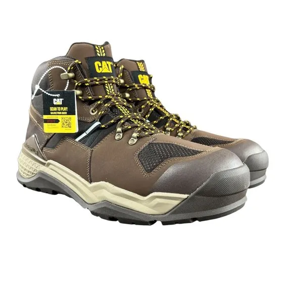 Caterpillar Men's Provoke Mid WP EH SR Brown Alloy Toe Work Boots Size 14 M
