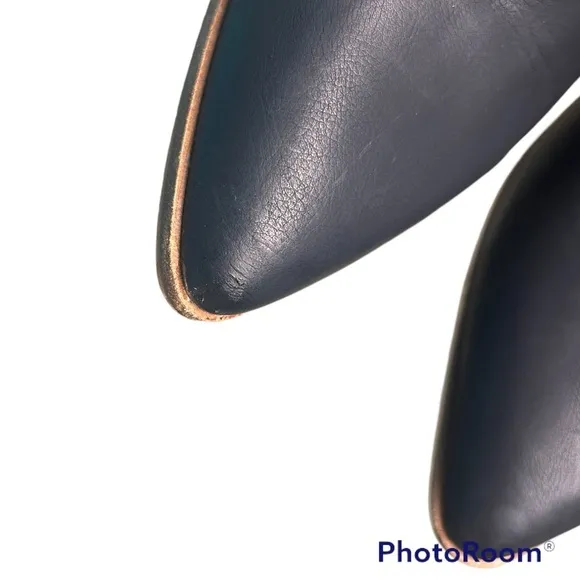 Ccocci black leather knee high pointed toe stacked wooden heel boots 8.5