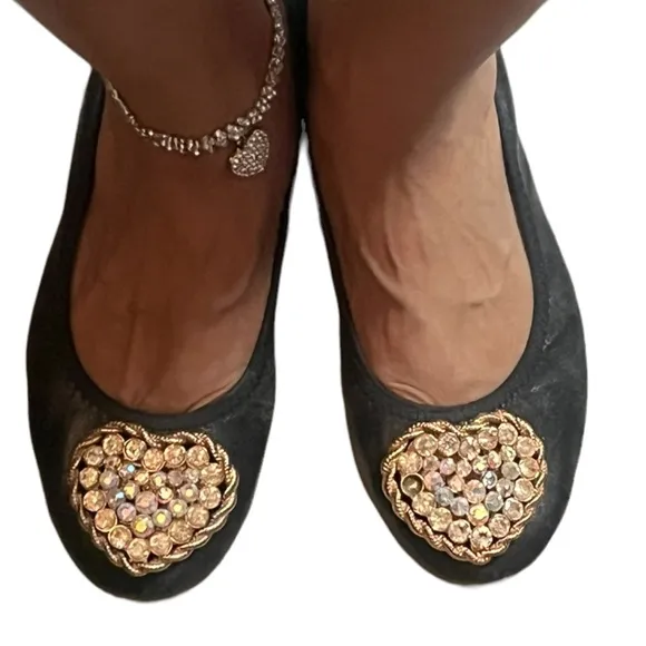 Chanel Black/Gold Leather Camellia Beaded Flower Scrunch Ballet Flat Sz 39 Women
