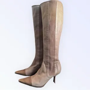 Chanel Knee High Leather Pointed Toe Boots 36.5