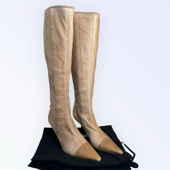 Chanel Knee High Leather Pointed Toe Boots 36.5