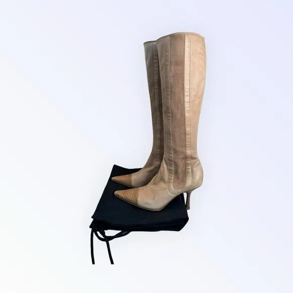 Chanel Knee High Leather Pointed Toe Boots 36.5