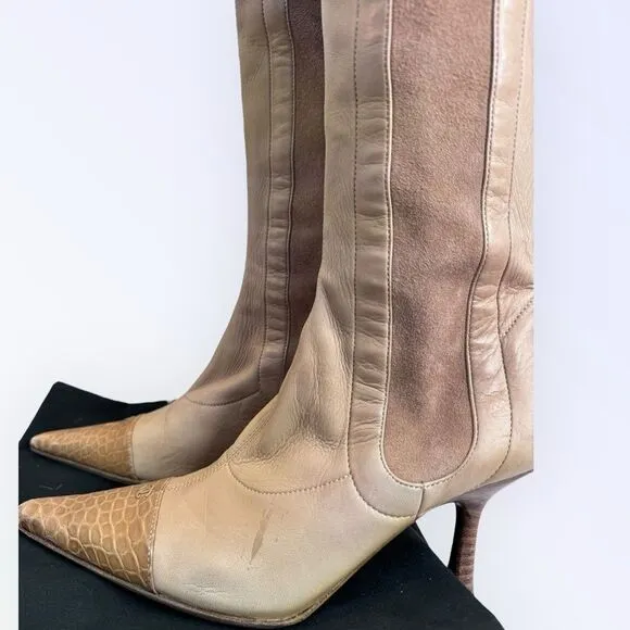 Chanel Knee High Leather Pointed Toe Boots 36.5