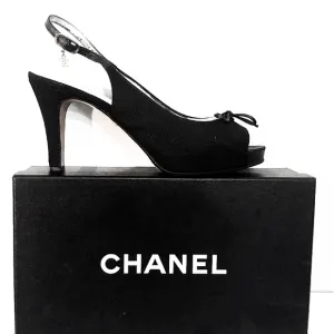 Chanel Luxury Black Open Toe Slingbacks- Size 40