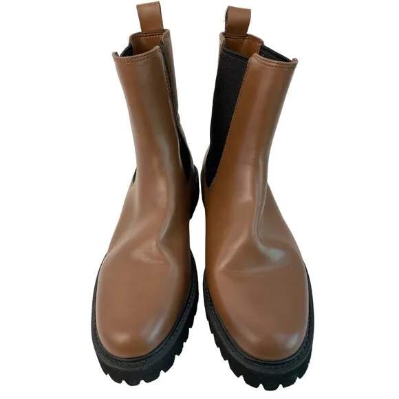 Charles &amp; Keith Women's Brown Chelsea Boots Size 6.5 Stretch Flat Lug EUC 7487