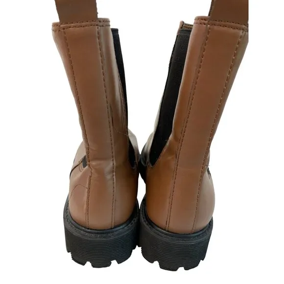 Charles &amp; Keith Women's Brown Chelsea Boots Size 6.5 Stretch Flat Lug EUC 7487