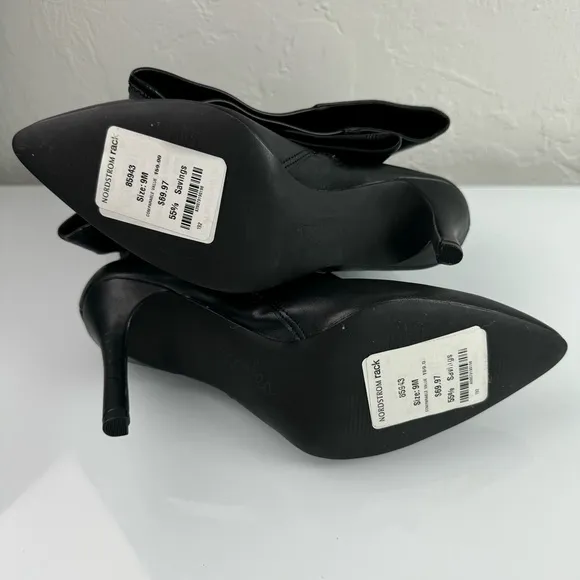 Charles David Boots Stiletto Heeled Booties Faux Leather Solid Black Pointed Toe
