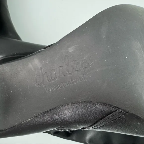 Charles David Boots Stiletto Heeled Booties Faux Leather Solid Black Pointed Toe