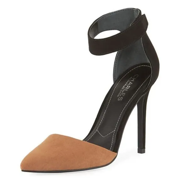 Charles David Shoes Women's Size 9M Pointy Stiletto Pumps Ankle Strap Two-Tone