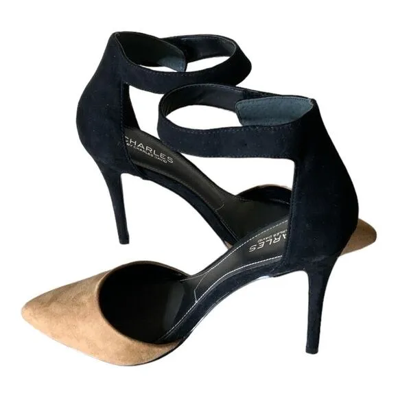 Charles David Shoes Women's Size 9M Pointy Stiletto Pumps Ankle Strap Two-Tone