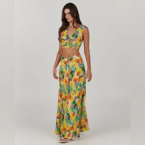 Charlie Holiday Floral bright Cheyenne maxi skirt and crop top two piece set-OBO