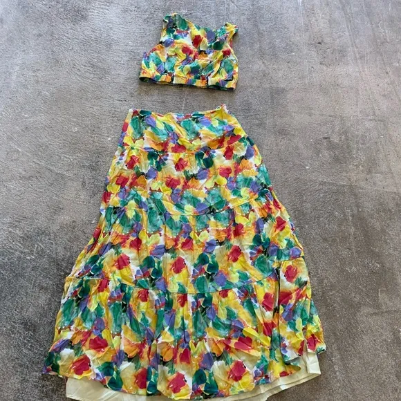 Charlie Holiday Floral bright Cheyenne maxi skirt and crop top two piece set-OBO