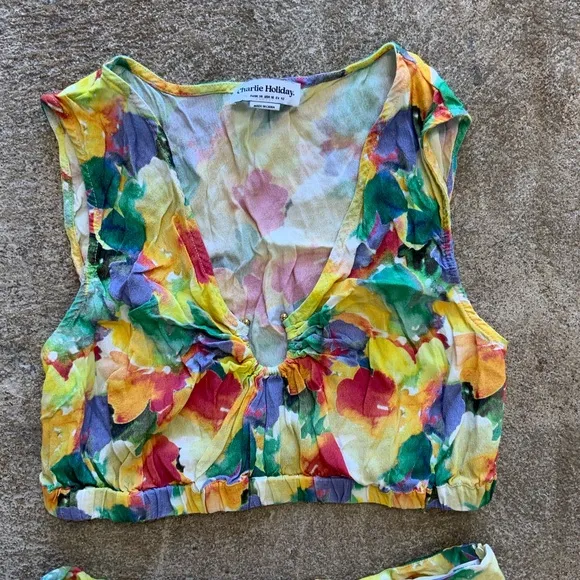 Charlie Holiday Floral bright Cheyenne maxi skirt and crop top two piece set-OBO