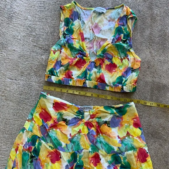 Charlie Holiday Floral bright Cheyenne maxi skirt and crop top two piece set-OBO