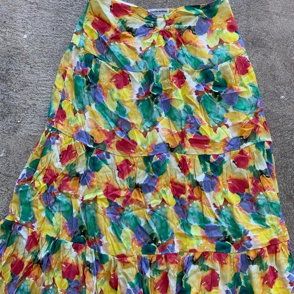 Charlie Holiday Floral bright Cheyenne maxi skirt and crop top two piece set-OBO
