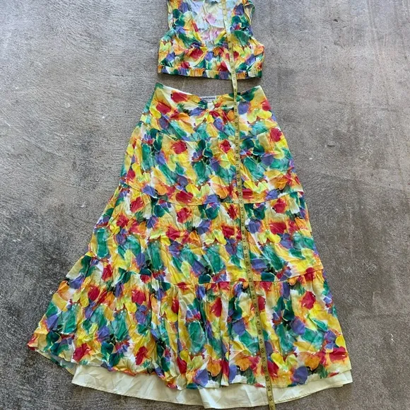 Charlie Holiday Floral bright Cheyenne maxi skirt and crop top two piece set-OBO
