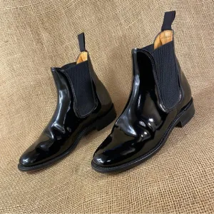 Chelsea Boots Ankle Booties Black Patent Leather Mustang England  Women's Size 7