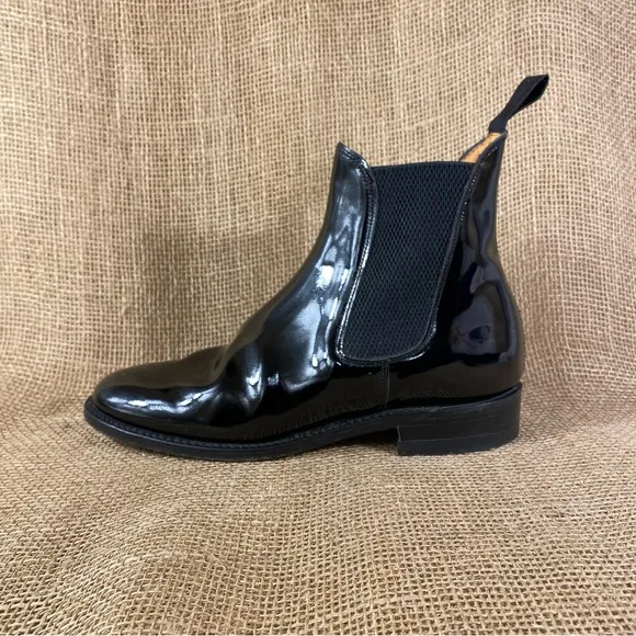 Chelsea Boots Ankle Booties Black Patent Leather Mustang England  Women's Size 7