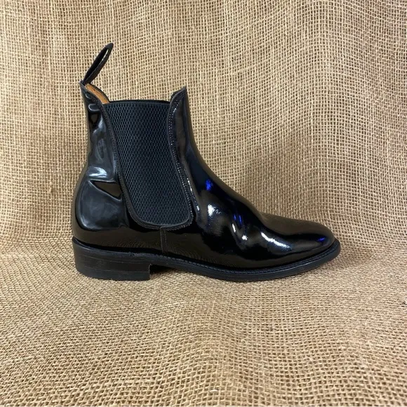 Chelsea Boots Ankle Booties Black Patent Leather Mustang England  Women's Size 7