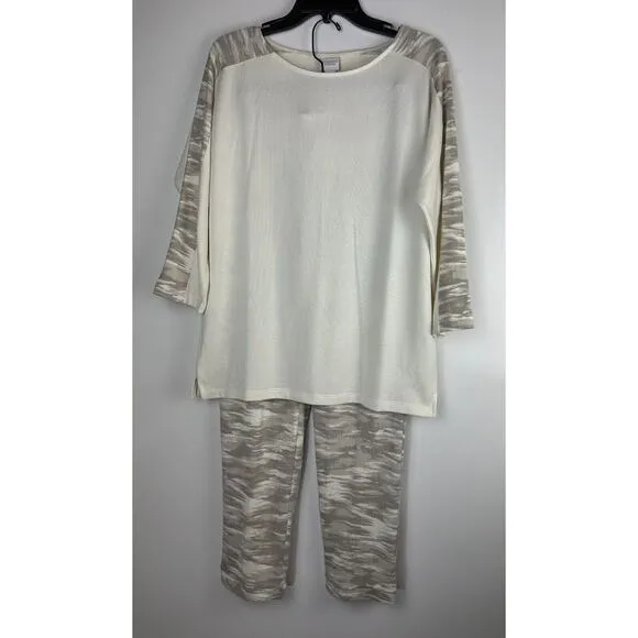 Chico's Set CoziSoft Playful Camo Dolman Pullover Drawstring Ankle Pants Size 1