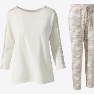 Chico's Set CoziSoft Playful Camo Dolman Pullover Drawstring Ankle Pants Size 1