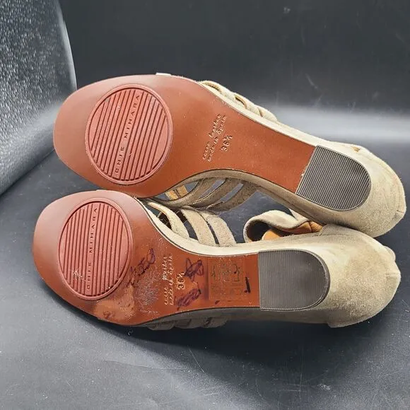 CHIE MIHARA Shoes Sandals Beige Suede Strappy Ankle Wedge Heel 36.5 6.5