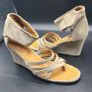 CHIE MIHARA Shoes Sandals Beige Suede Strappy Ankle Wedge Heel 36.5 6.5