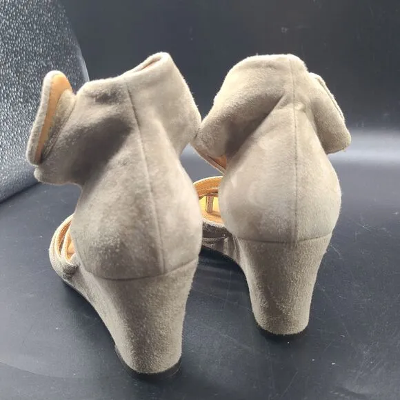 CHIE MIHARA Shoes Sandals Beige Suede Strappy Ankle Wedge Heel 36.5 6.5