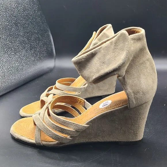CHIE MIHARA Shoes Sandals Beige Suede Strappy Ankle Wedge Heel 36.5 6.5