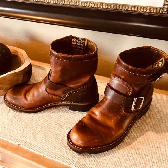 Chippewa Raynard Engineer leather saddle brown boots calf half crop 7.5