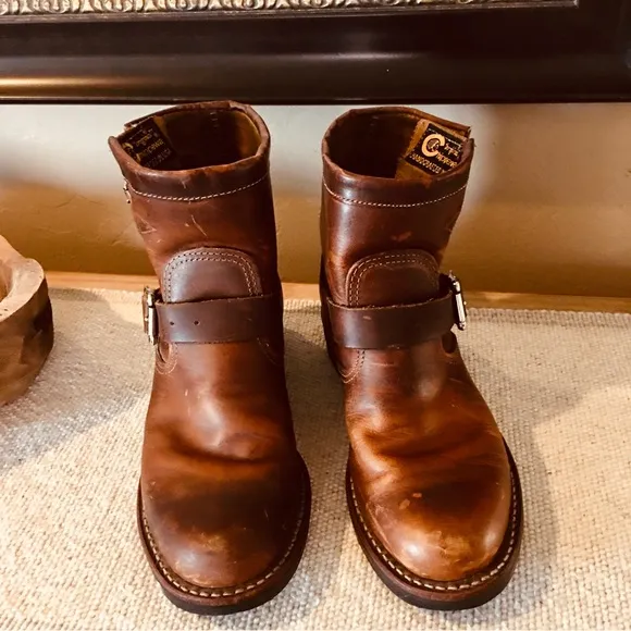 Chippewa Raynard Engineer leather saddle brown boots calf half crop 7.5