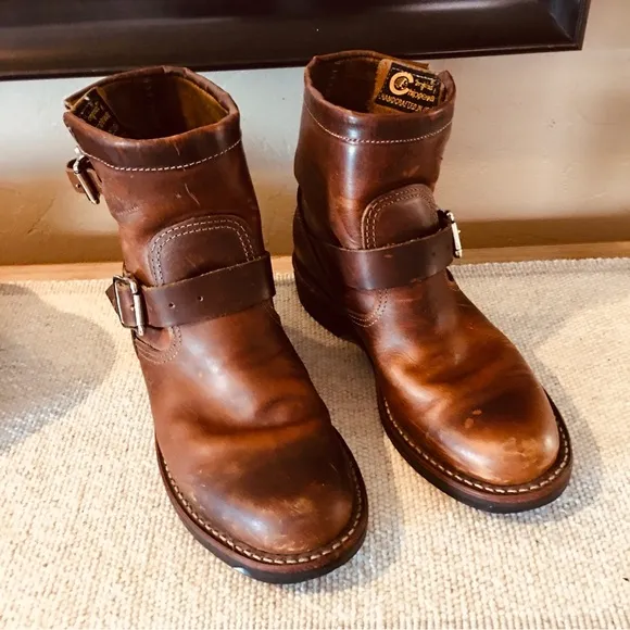 Chippewa Raynard Engineer leather saddle brown boots calf half crop 7.5
