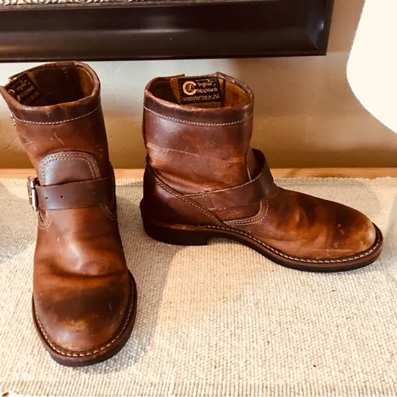 Chippewa Raynard Engineer leather saddle brown boots calf half crop 7.5