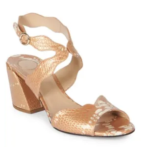 CHLOÉ Lauren’s Snakeskin-embossed Metallic Leather Sandal Size US 7