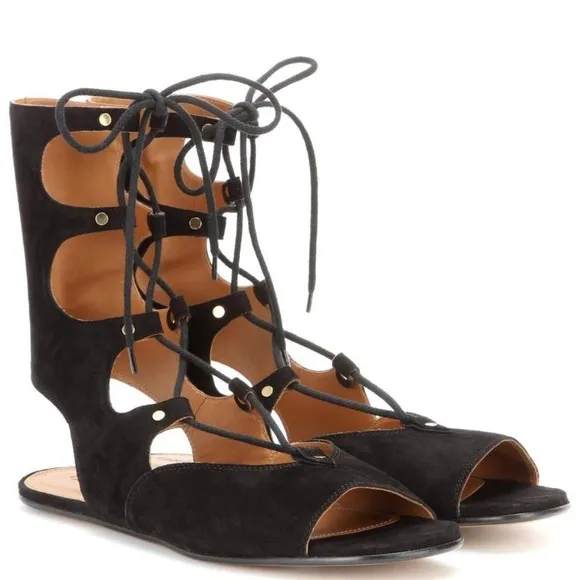 Chloe Lace Up Strappy Flat Suede Sandal - Size 38 - NEW -