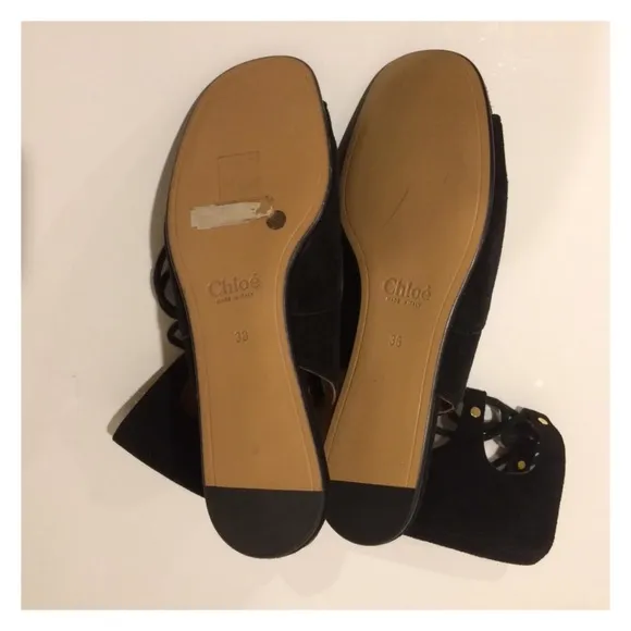 Chloe Lace Up Strappy Flat Suede Sandal - Size 38 - NEW -