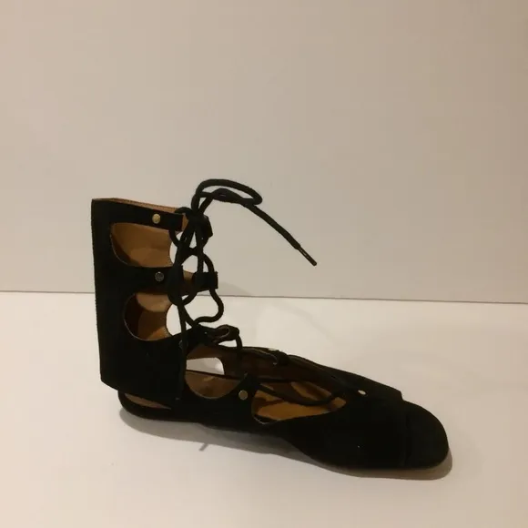 Chloe Lace Up Strappy Flat Suede Sandal - Size 38 - NEW -