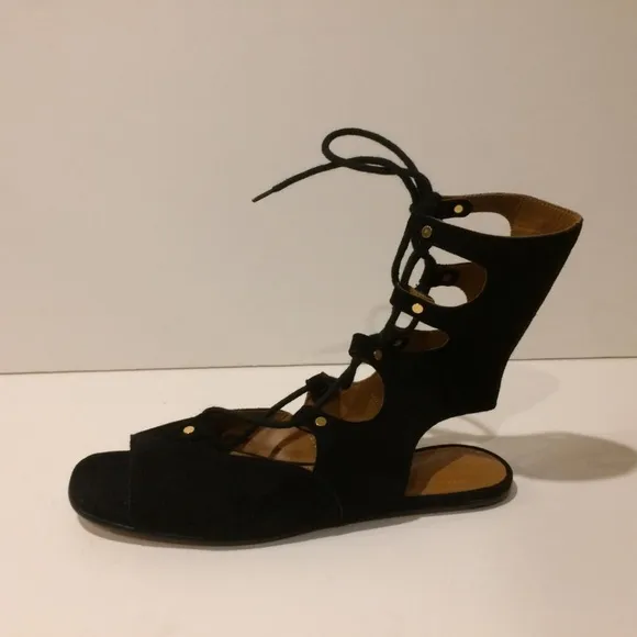 Chloe Lace Up Strappy Flat Suede Sandal - Size 38 - NEW -